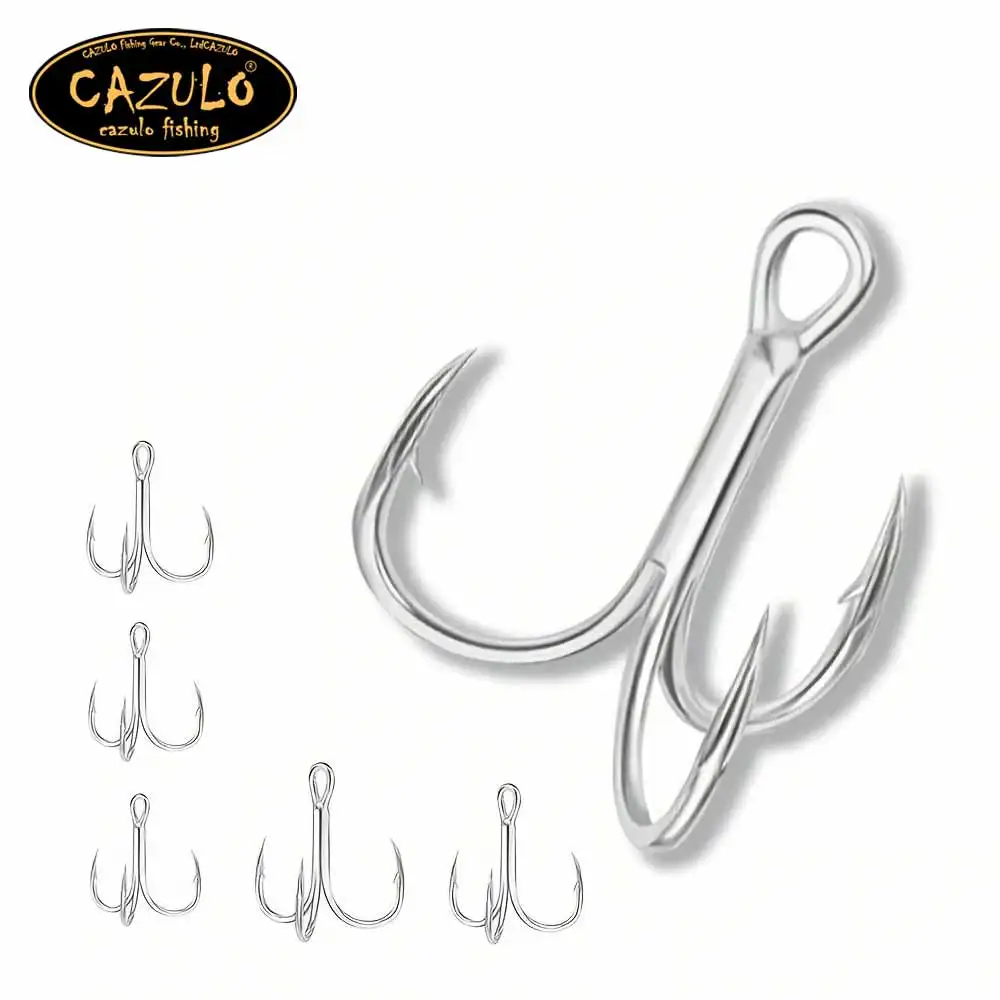 CAZULO 10pcs triple hook, reinforced with high carbon stainless steel, suitable for freshwater and freshwater fishing