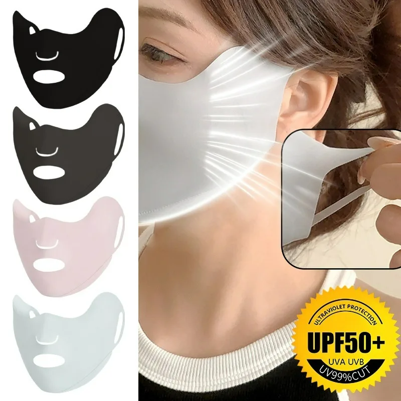 UPF50+ หน้ากากกันแดดแบบเต็มหน้า 3D ระบายอากาศได้หลุมเล็ก ๆ ผ้าไหมน้ําแข็งน้ําหนักเบายืดหยุ่นกลางแจ้งฤดูร้อนขี่ใบหน้าป้องกันแสงแดด