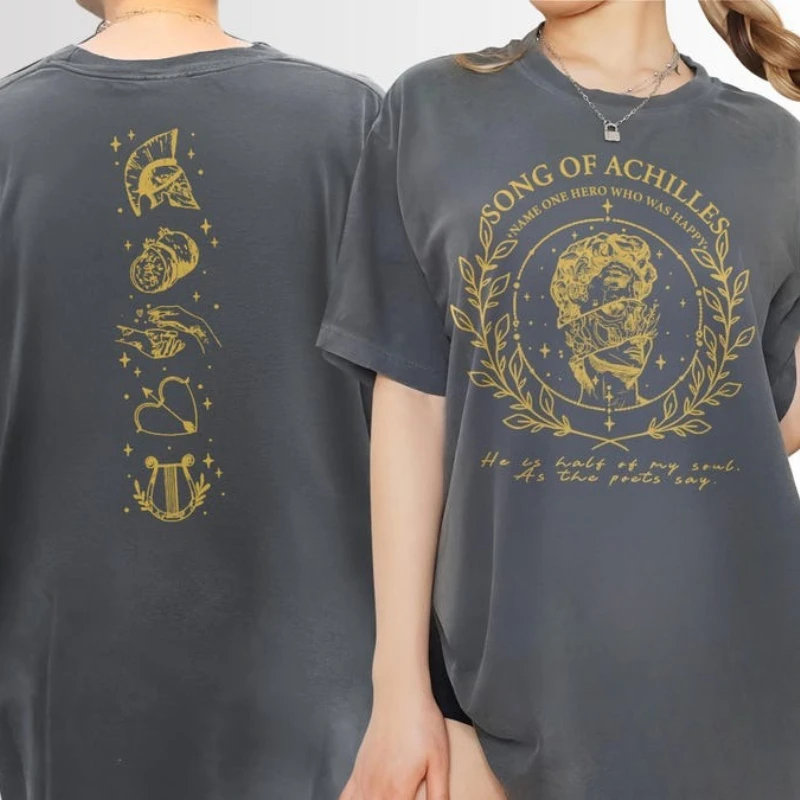 Song of Achilles Shirt and Patroclus Name One Hero Book Lover Bookish Printed T-shirt Tops Crewneck Casual Regular Short Sleeve