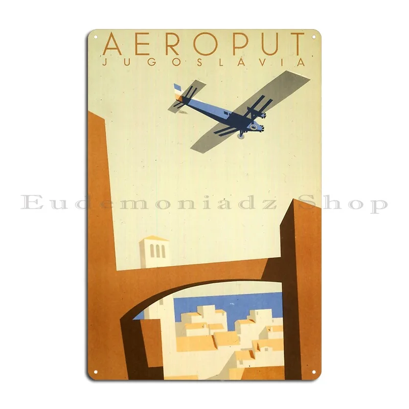 Aeroput Jugoslavija Vintage Travel Poster Metal Sign Wall Cave Character Living Room Decoration Garage Tin Sign Poster