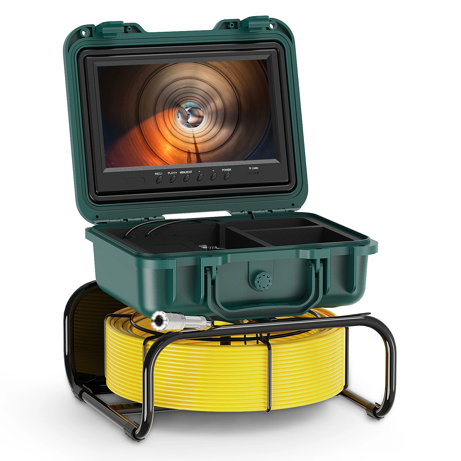 50 M Waterproof IP68 Sewer Camera 512HZ Transmitter+Self-leveling Drain Sewer Pipe Inspection 9Inch Screen 1080P Pipe Camera