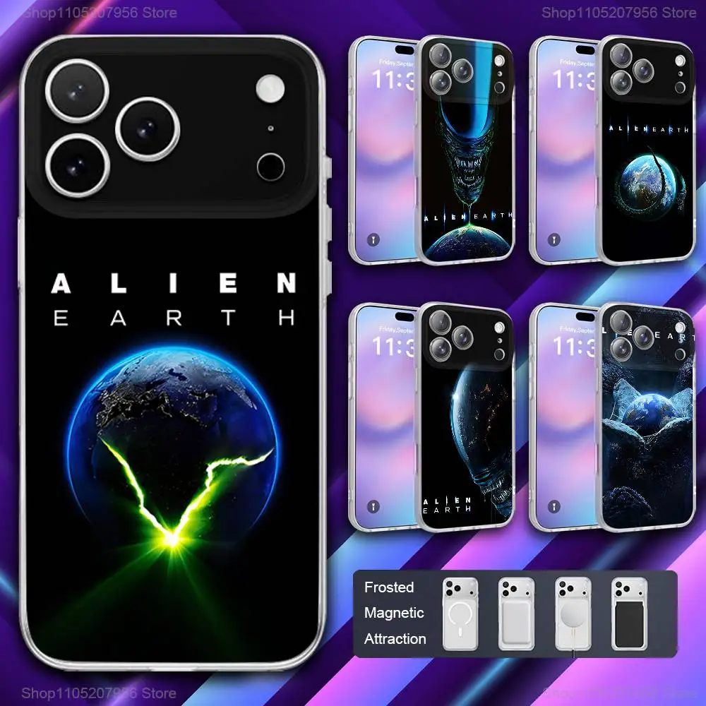 

A-Alien E-Earth Moive Phone Case For iPhone 11,12,15,14,13,17,16,Pro,Plus,E,Max,Air,Mini Magnetic Frosted Cover