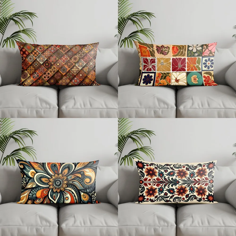 Home Decor Colorful Floral Patterned Cushions Suitable For Sofa Bedroom Car Pillow Cover Cushion Rectangular Back Cushion