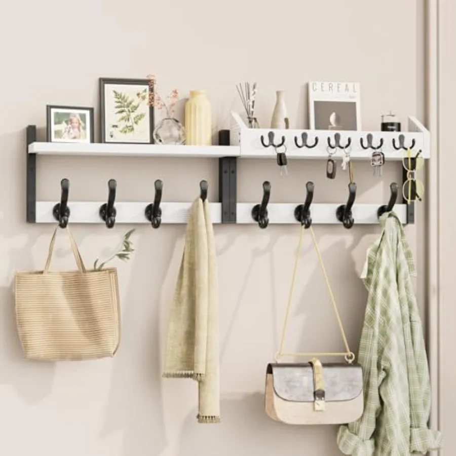 

Coat Rack Wall Mount with Shelf 4 1 Coat and Key Hanger with 13 Metal Hooks Entryway Wall Mounted Shelf with Mail Holder for Li