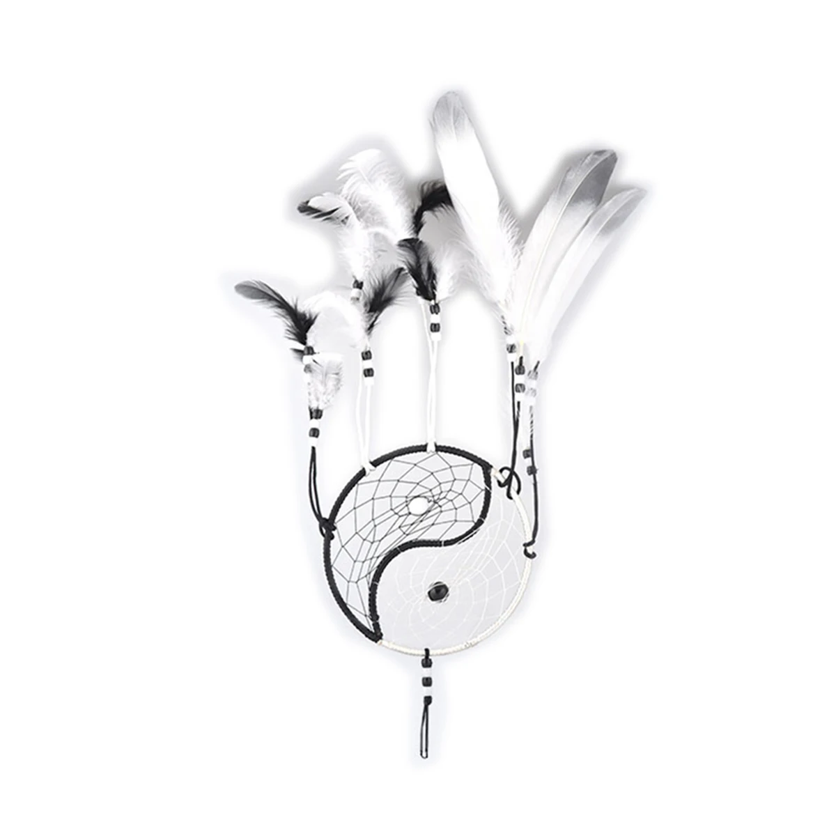 

Dream Catcher H made Wind Chime Black White Decor 15cm Circle 50cm Total Beads Tai Pattern Home Gift
