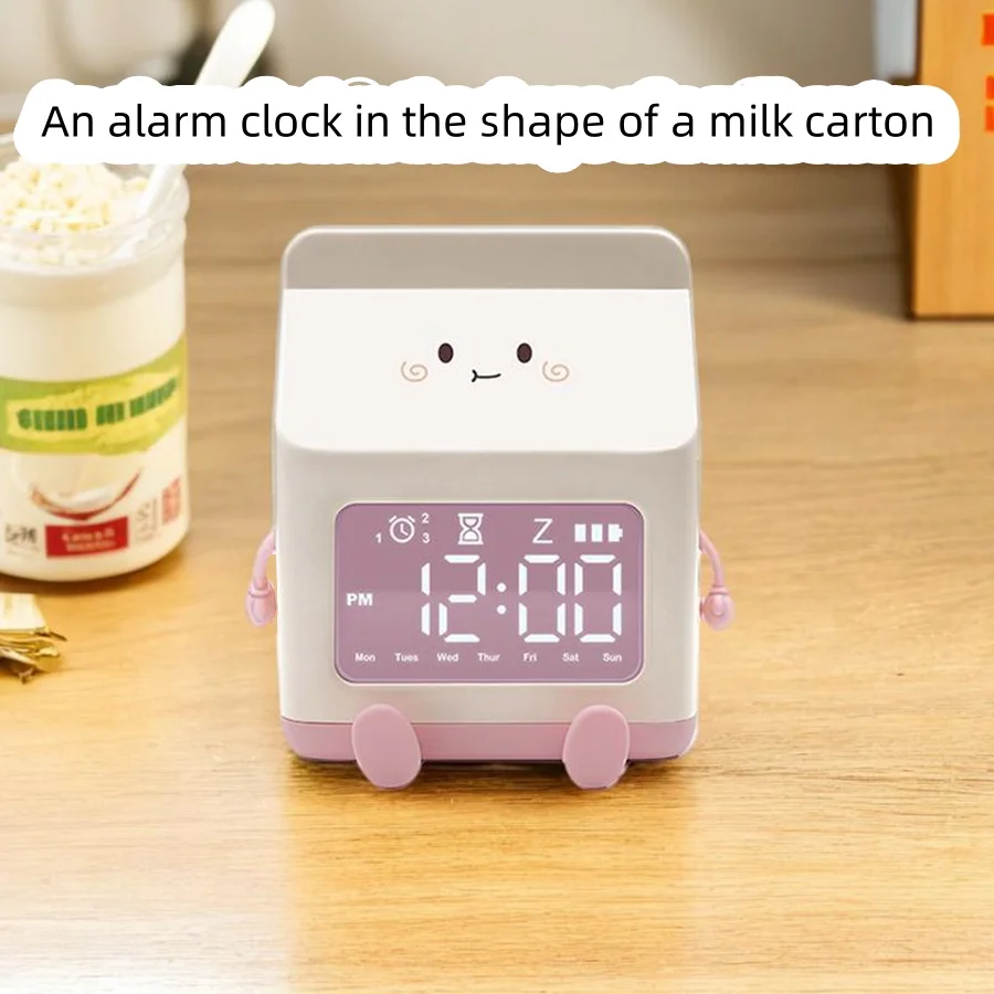 

1pc new multi-functional LED milk carton alarm clock, can display the time/date, with voice control mode