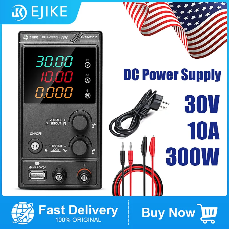 

EJIKE DC Power Supply Adjustable Maintenance 300W Bench Power Supply Four Digit Display 30V 10A Output Power Supplies for Lab