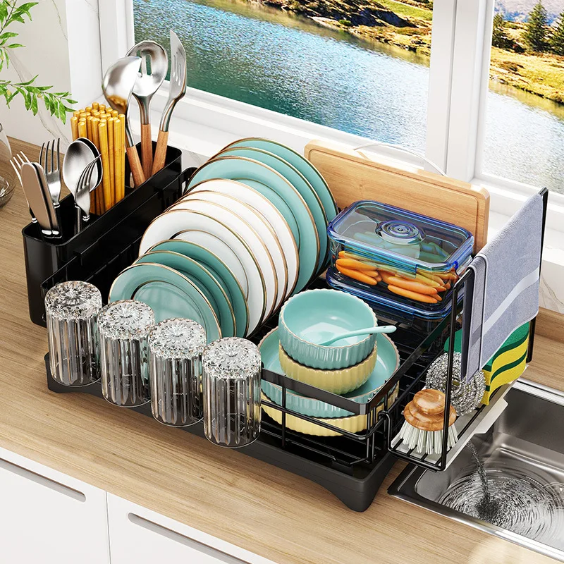 1 Tiers Kitchen Dish Bowl Drainer Storage Rack Multifunctional Chopsticks Knife Fork Water Cup Counter Organizer Chopping Stand