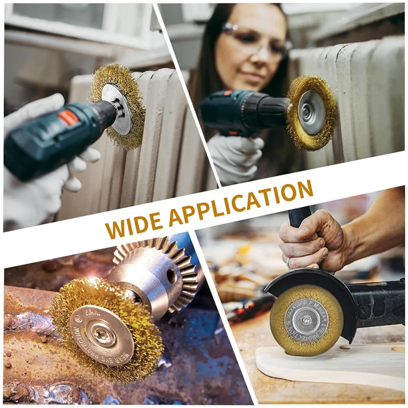 A43F-Wire Wheel For Drill,1/4In Drill Shank,3In Brass Wire Wheel For Drill Rust Removal Heavy Duty Wire Wheel Brush Drill Bit