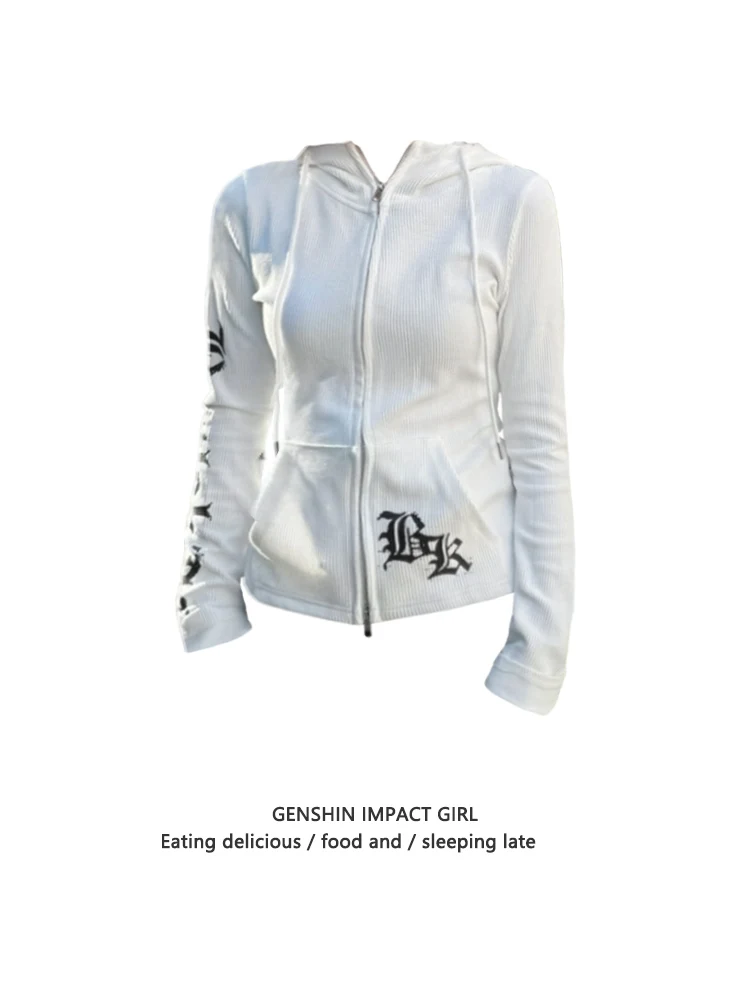 

Slim Fit Long Sleeve Hooded Open Cardigan Sweatshirt Women's Thin Style Zipper Jacket Sweet Spicy Versatile Top for Autumn