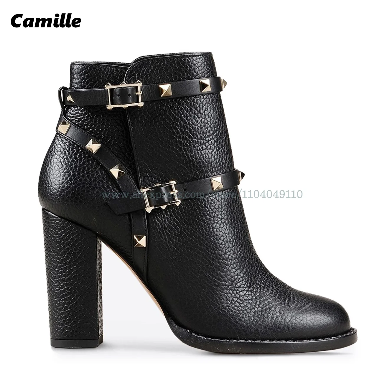 Genuine Leather Metal Rivet Belt Buckle Strap Ankle Boots Autumn New Size 34-45 Grace Lady Boots Round Toe Platform Casual Boots