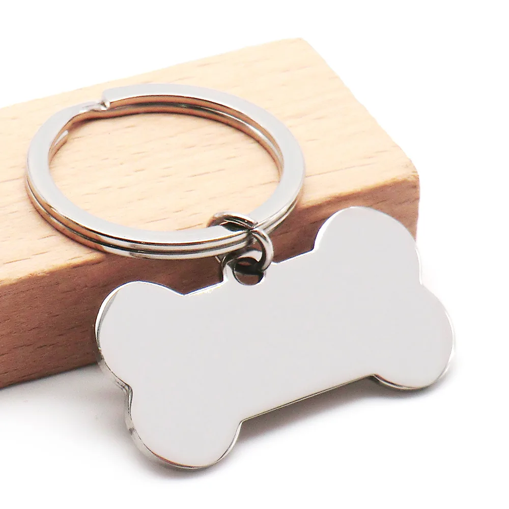 10 Pcs Blank Tag Stainless Steel Bone Keychain for DIY Custom Logo Tag Pet Dog Tag Collar Pet Accessoriess Charm