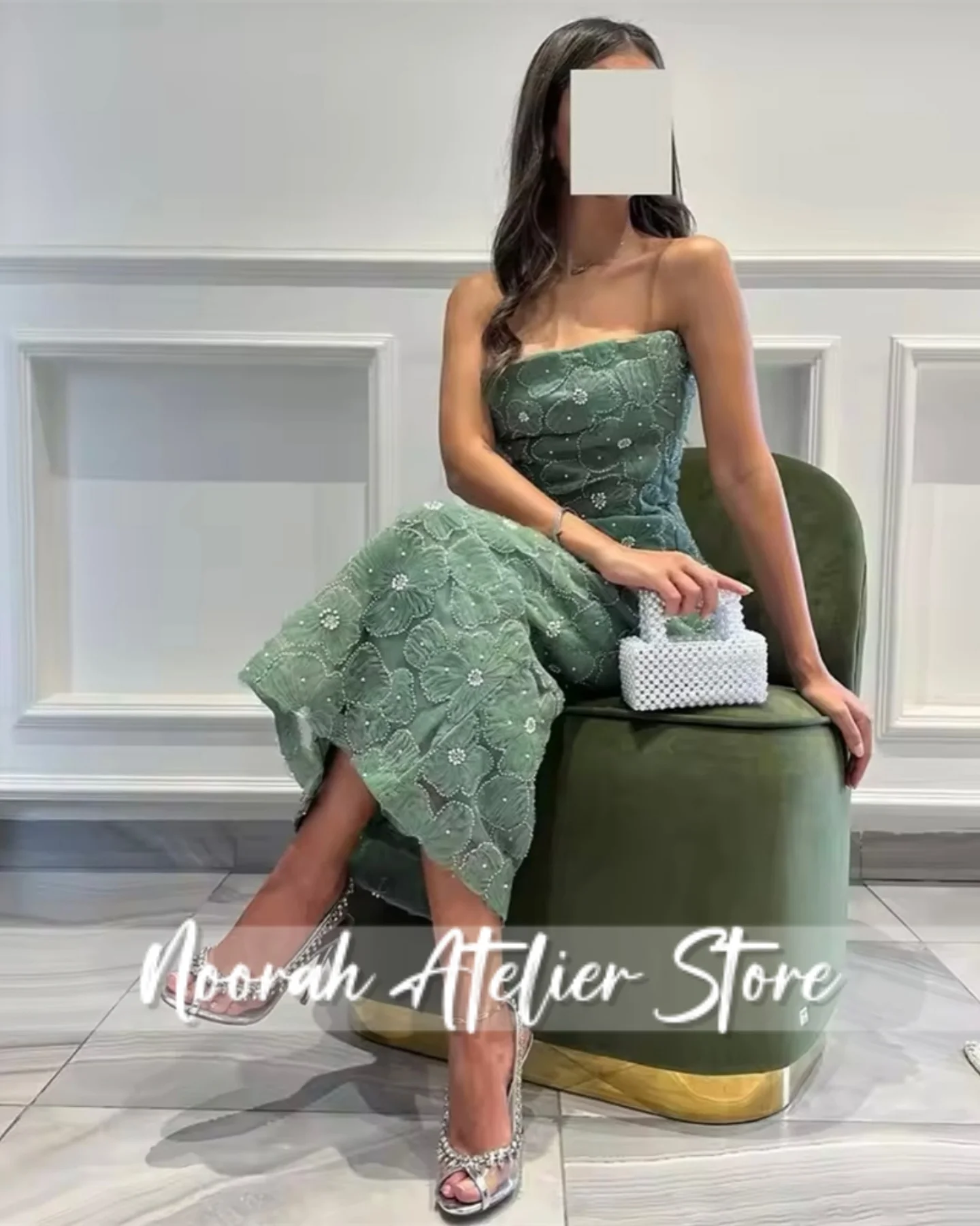 فساتين سهرة نسائية فاخرة بأكمام طويلة على شكل زهرة خضراء حكيمة 2025 تول كيب فستان زفاف نسائي المملكة العربية السعودية طويل مخصص