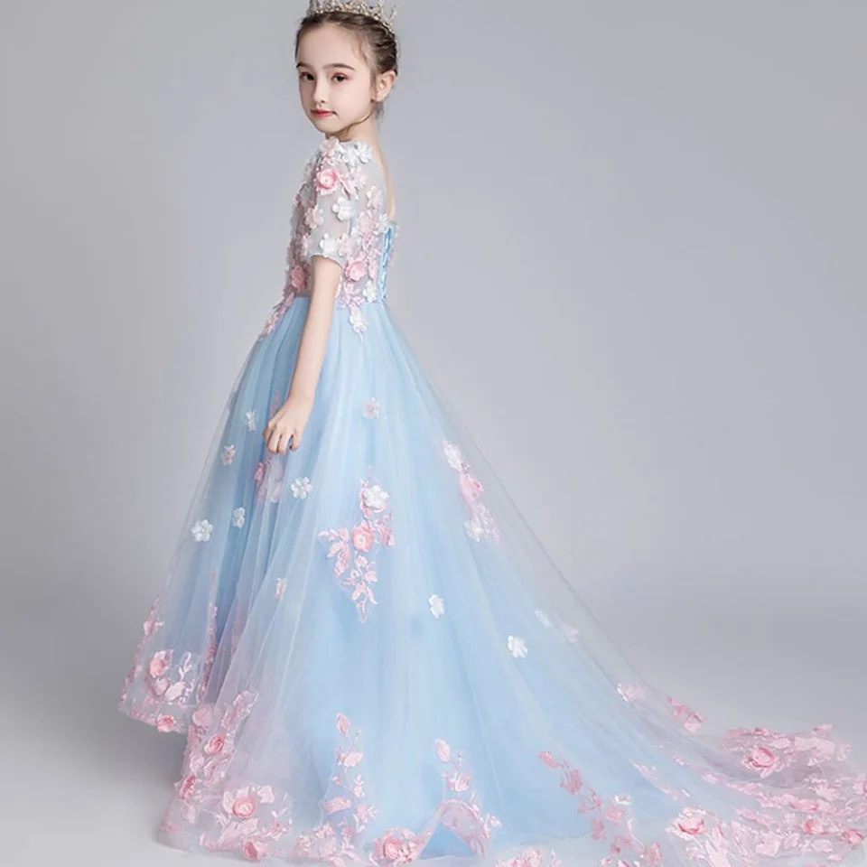 Applicaties Feejurk Eerste Communie Jurk Nieuw Design Prinses Kanten Jurk Bloem Voor Meisje Kinderen Kinderen Bruiloft Verjaardagsfeestje