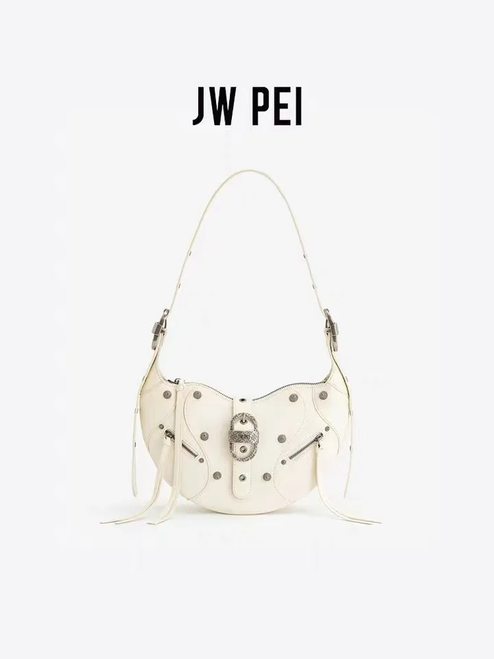 JW PEI Oil Wax Leather Horn Bag for Women\'s Large Capacity Motorcycle Bag, Single Shoulder Crossbody Bag, Luxury Underarm