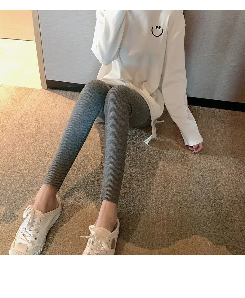 Leggings Flare femme pantalons printemps brillant noir dames grande taille Simple quotidien côtelé givré lavage à l'eau poches côté maille Ol