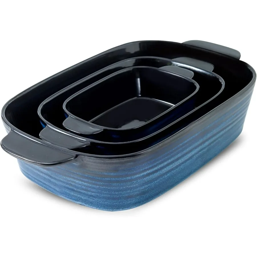 

Casserole Dishes for Oven, Ceramic Bakeware Set of 3, Large Baking Dishes with Handle, Not-stick Lasagna Pans Deep, Perfect for