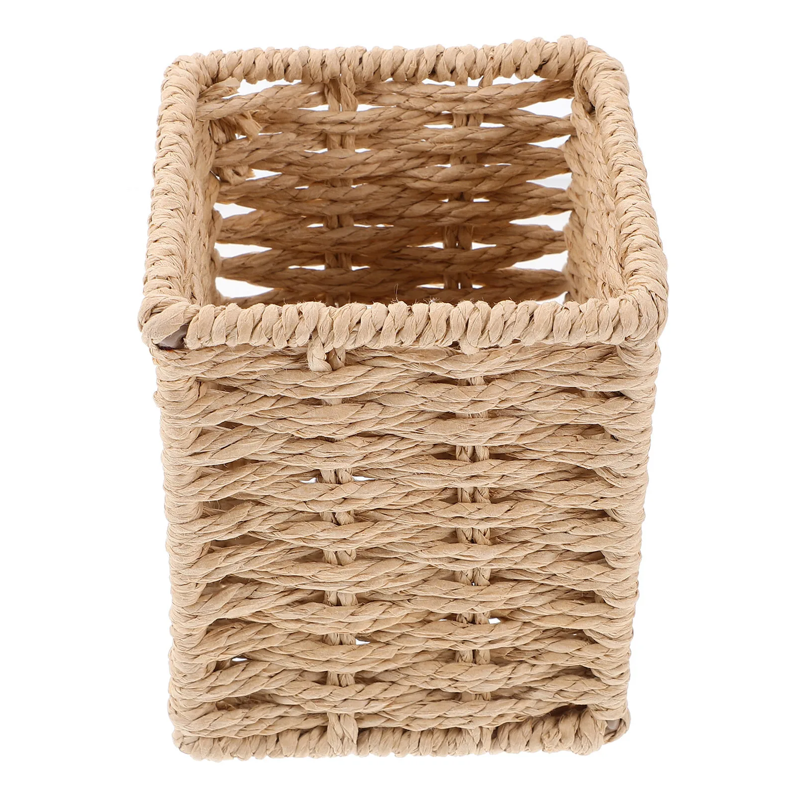 

Handmade Woven Paper Rope Pen Holder Desk Organizer Stationery Storage Basket for Office Home Makeup Brushes
