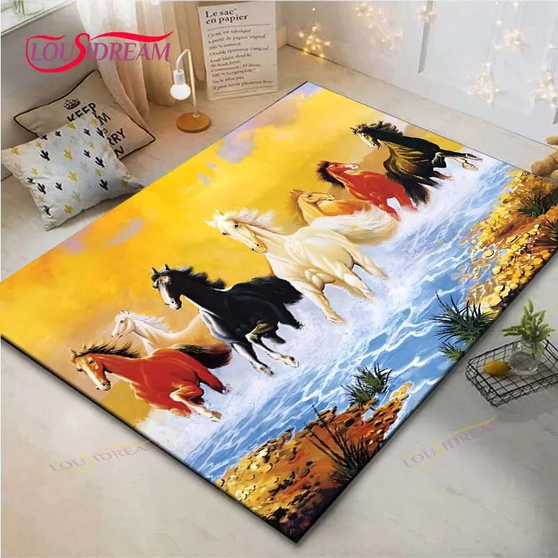 3D Galloping Horses Carpet Room Decor Floor Mats Bedroom Yoga Mat Photography Props Area Rug Birthday Gift  Outdoor  Rug