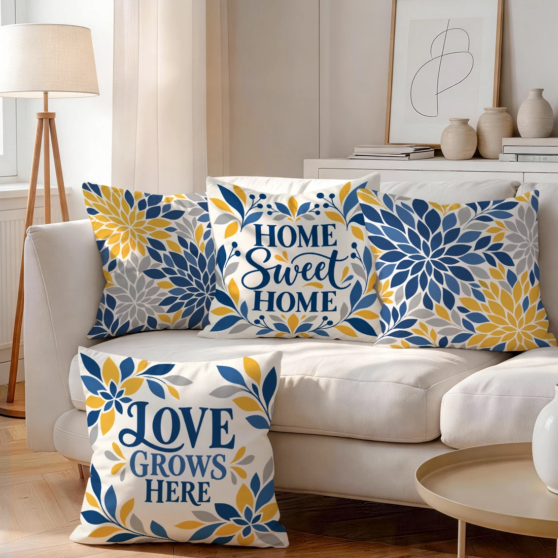 Blue Gold Flower Language Warm Home Cushions Pillowcase Polyester Cushion Cover Throw Pillow Pillowcover Home Car Sofa Decor