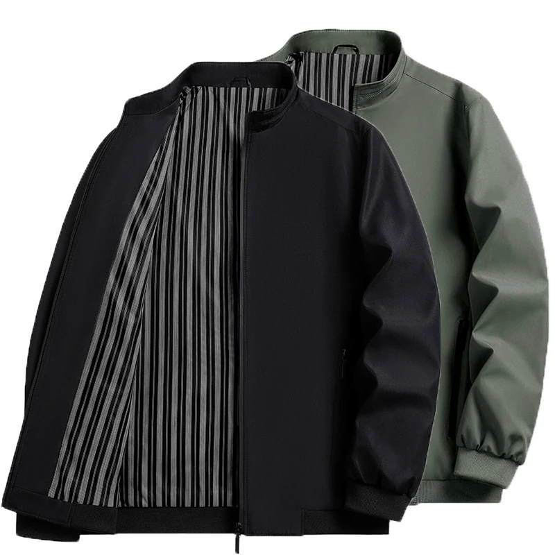 

2024 Men Spring Autumn Solid Color Comfortable Stand Collar Jacket Men Business Casual Fashion Outdoors Windproof Jacket Male