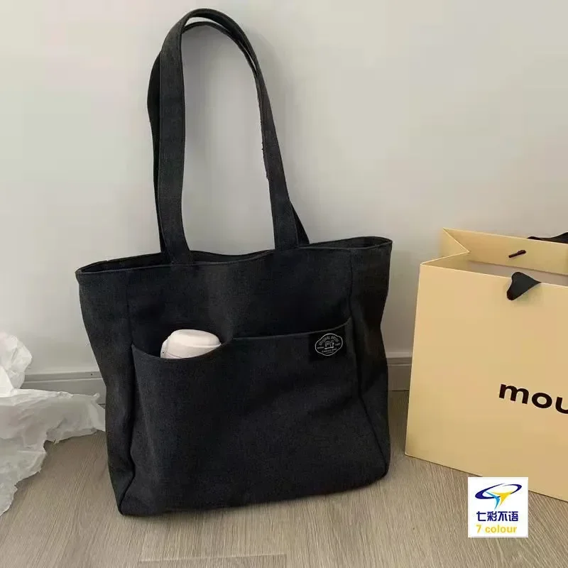 Women Canvas Tote Bag Solid Color Designer Ladies Casual Handbags Shoulder Bag Large Capacity Cotton Reusable Shopping Beach sac