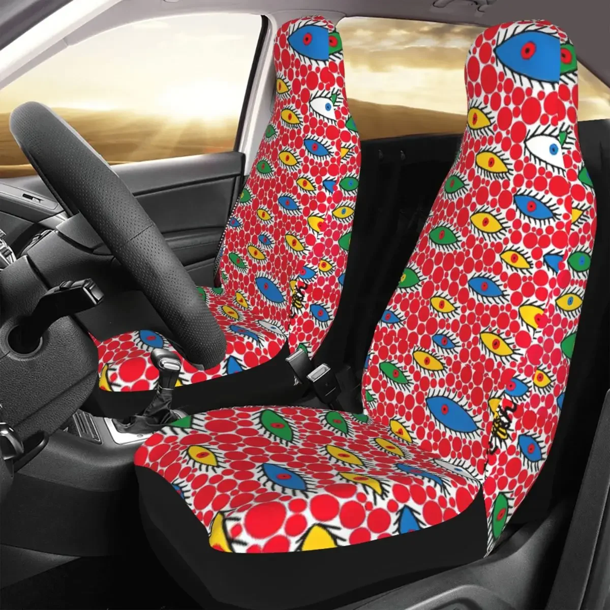 Customized Yayoi Kusama Eyes In The Sky Universal Car Seat Covers for Cars Trucks SUV or Van  Auto Seat Cover Protector 2 PCS