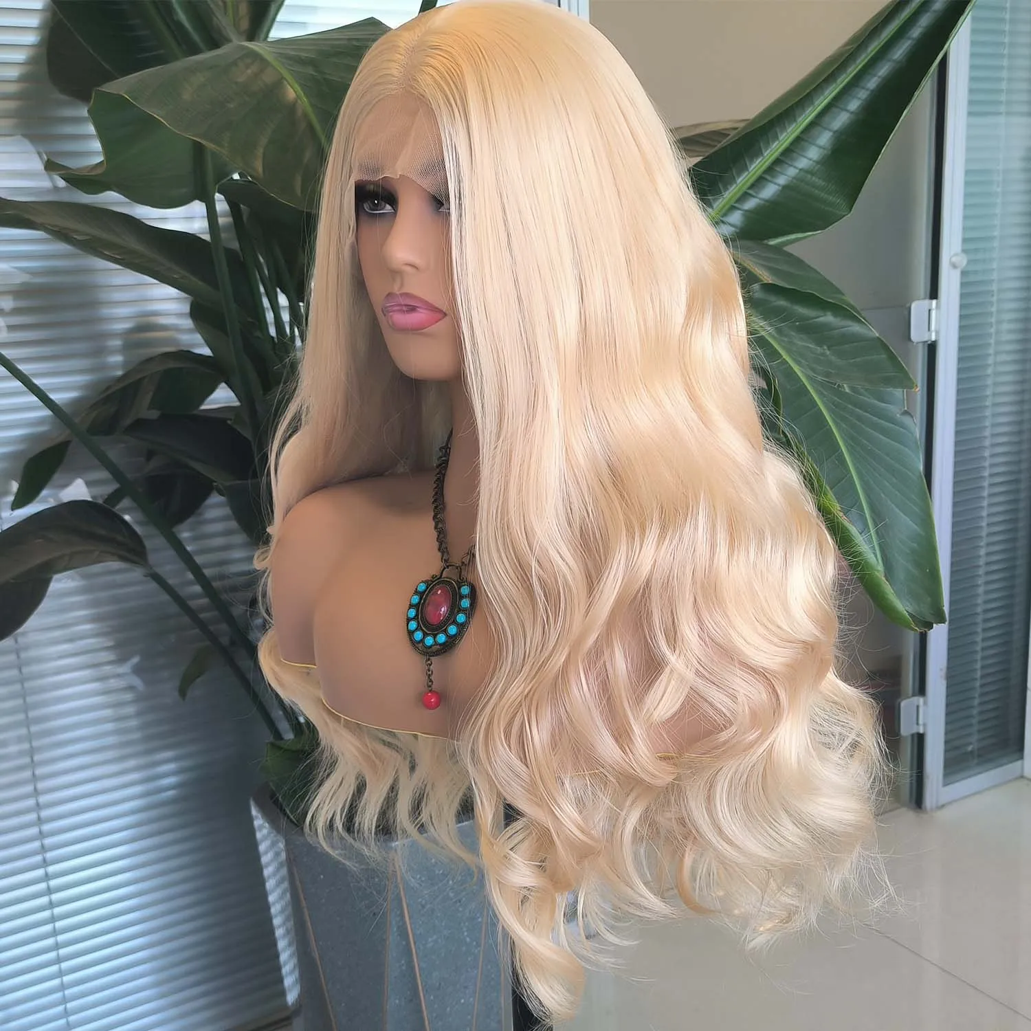 Rdy Blonde Pruik Losse Body Wave Synthetische Kant Voorkant Pruik Lijmloze Natuurlijke Haarlijn Blond Lang Krullend Haar Frontale Pruiken Voor Vrouwen