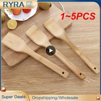 1~5PCS Bamboo Spatula Natural Bamboo Wood Kitchen Spatula Spoon Holder Cooking Utensils Dinner Food Wok Shovel Kitchen