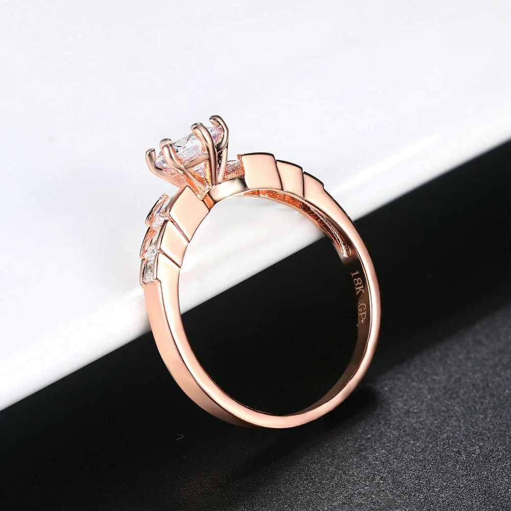 Top Quality Six Claw Crystal Wedding Rings For Women Rose Gold Color Couple Ring Jewelry Wholesale DWR680