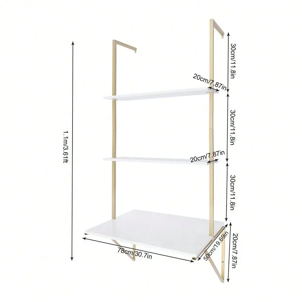 Wall Mount Desk 3Tier Ladder Computer Desk With Storage Bookshelf Wall Table Industrial Bookcase Desk Industrial Floating Shelv