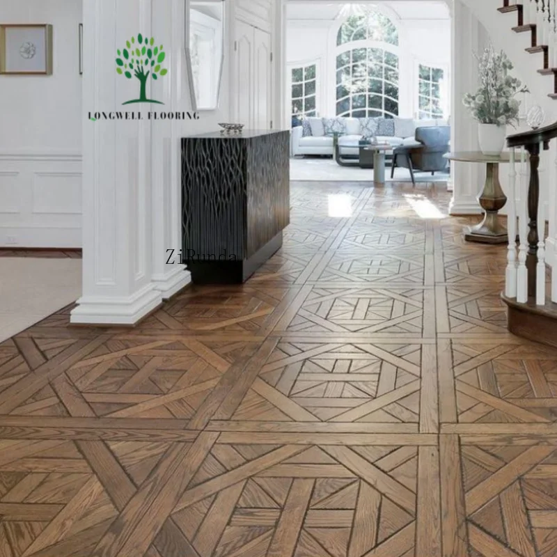 Parquet artístico de roble blanco versión personalizada parquet de piso de roble de madera maciza