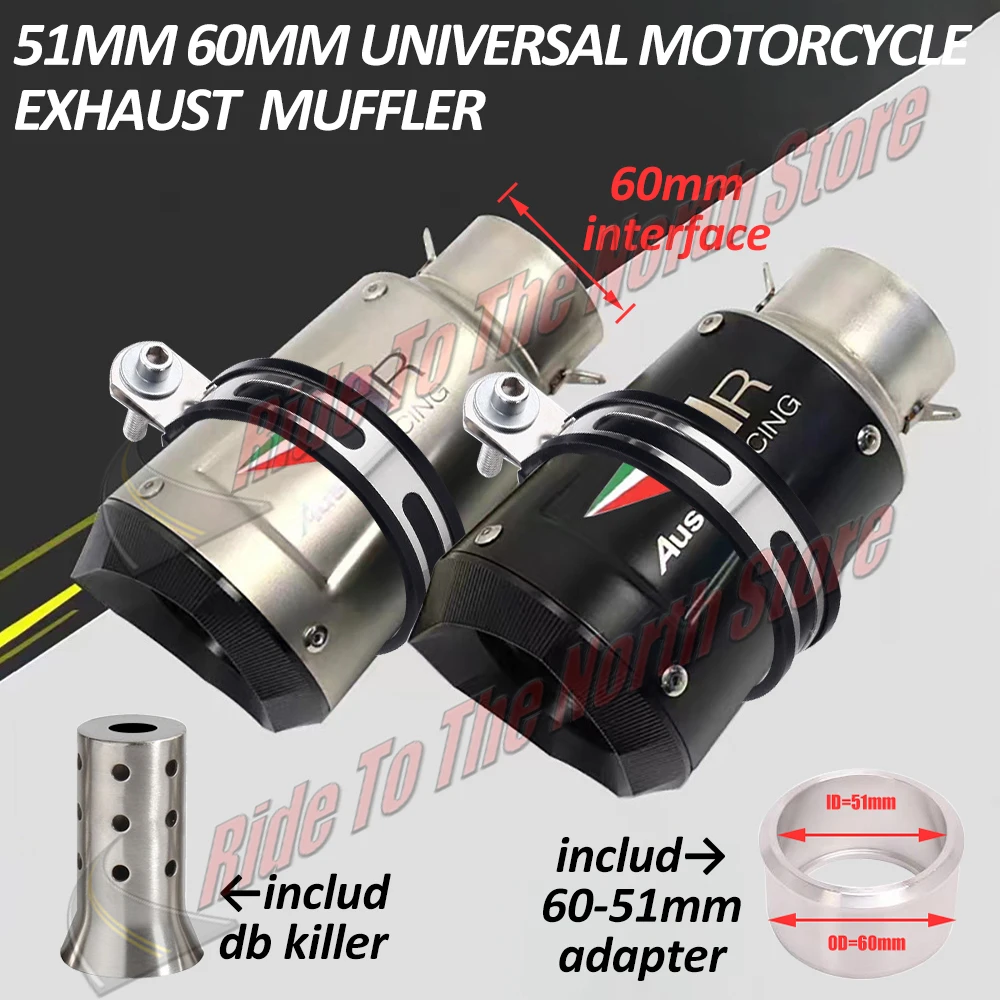 

Slip On Conical AR Stainlesss Exhaust Tail Pipe For Kawasaki Honda Yamaha ktm Suzuki CF bmw ETC Modify 51mm60mm Inlet Universal