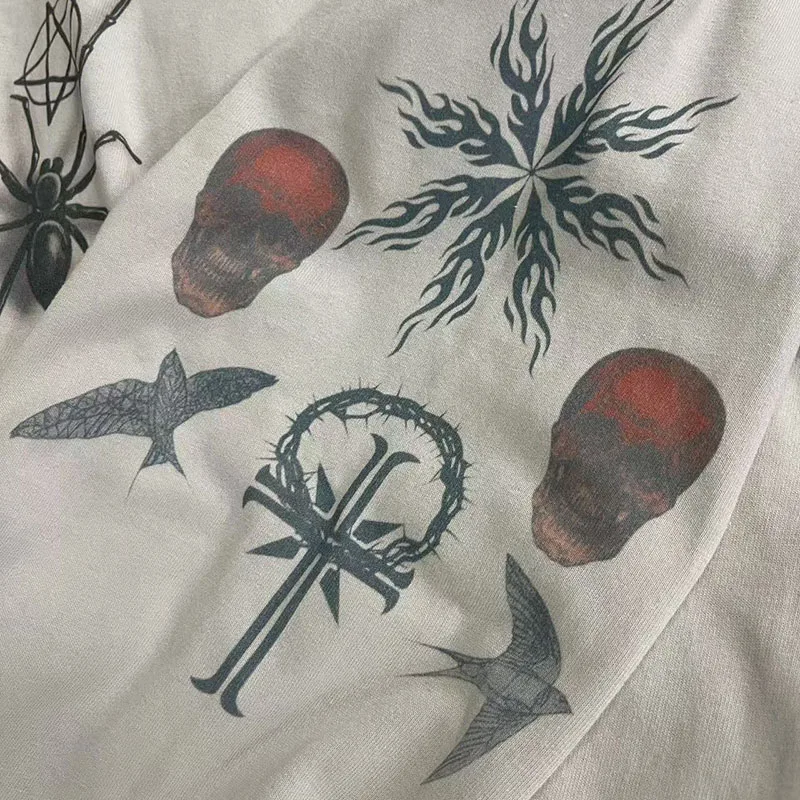 الكرتون الرسومات الكتابة على الجدران طباعة الاسمنت الأبيض قاعدة تي شيرت المحملة الرجال النساء أعلى جودة القطن المتضخم سانت بأكمام طويلة تي شيرت