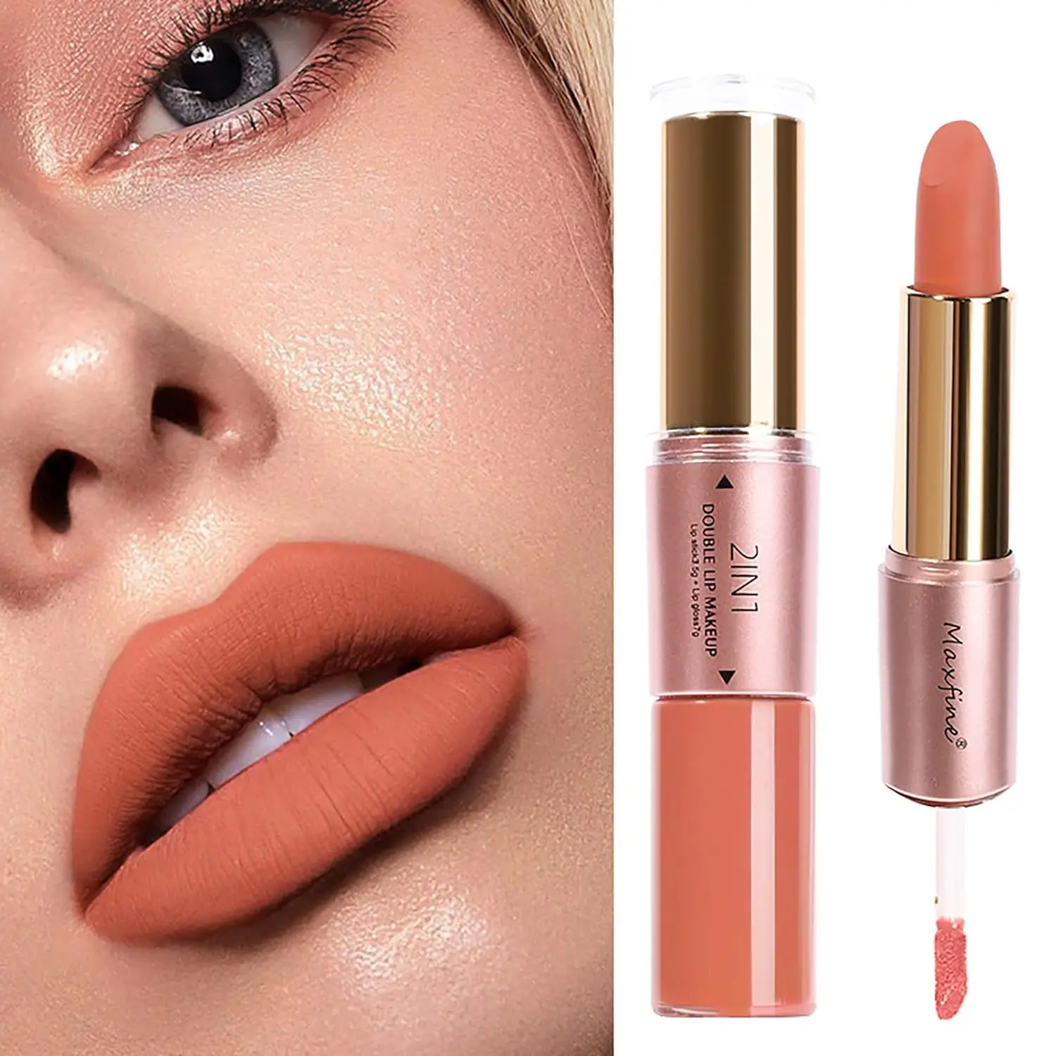 2-in-1matte Lippenstift Dubbele Kop Waterdichte Langdurige Lipgloss 24 Uur Non-Stick Cup Lipgloss Niet Vervagende Afwerking Lippenstift