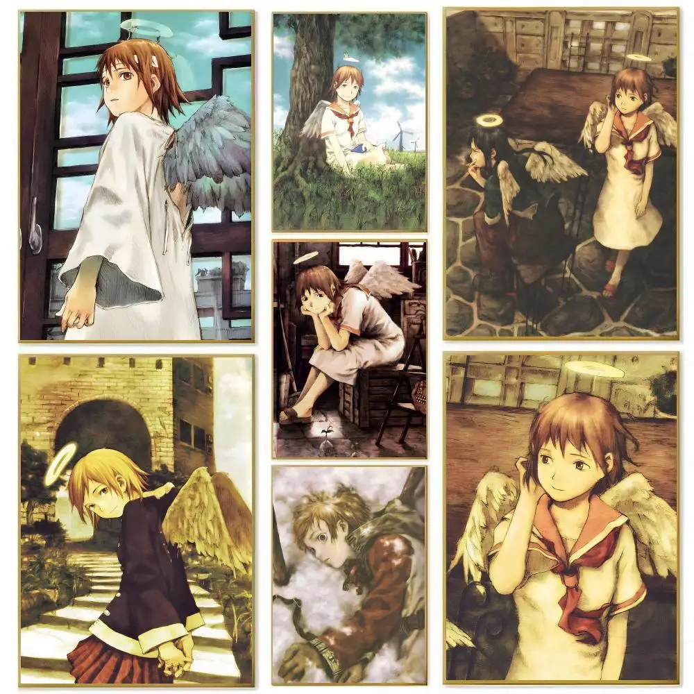 H-Haibane Renmei Anime-Poster Hochauflösender Kunstaufkleber Selbstklebend Wasserdicht Heimdekoration für Wohnzimmer