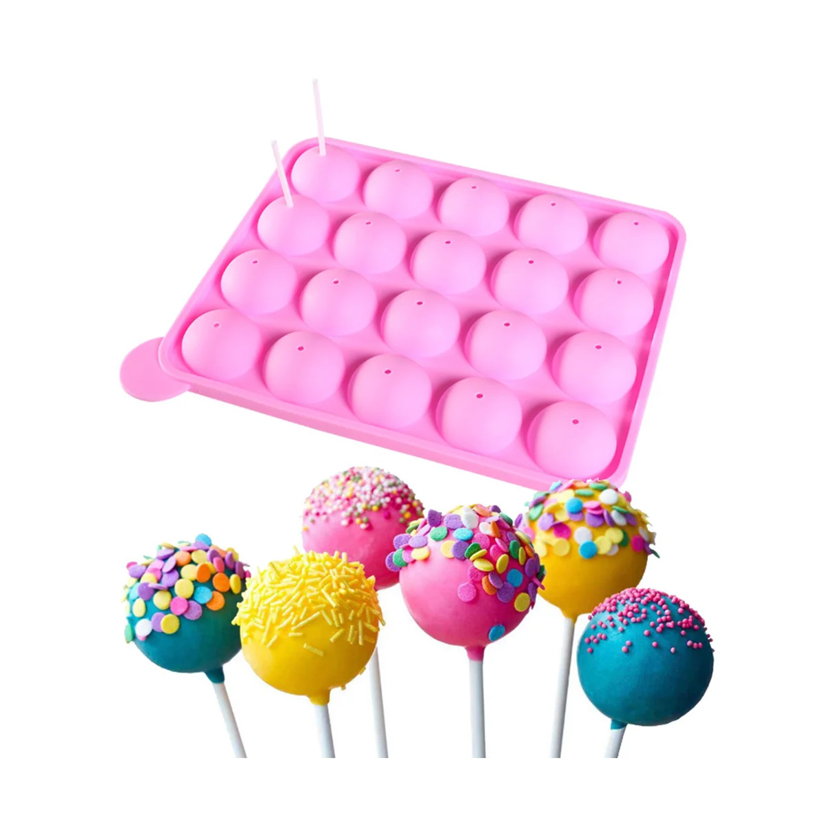 Mold Baking Spherical Chocolate 20 Holes Round Lollipop Cookie Candy Maker Pop-Lollipop Mold Stick Tray Cake Mould