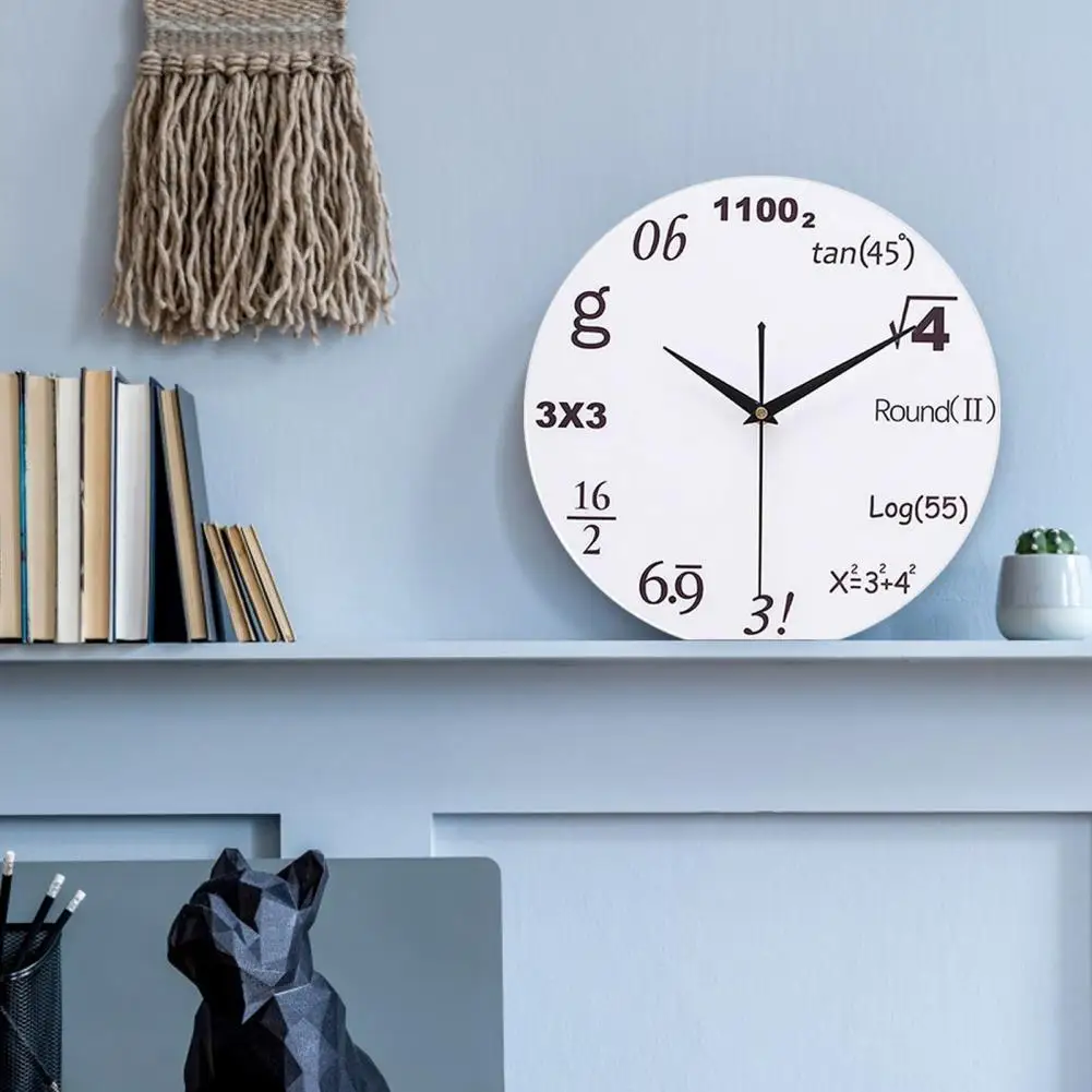Fun Math Clock Math Teacher Gift Silent Non-ticking Math Wall Clocks Wooden Classroom Home Decor with Expressions Quartz