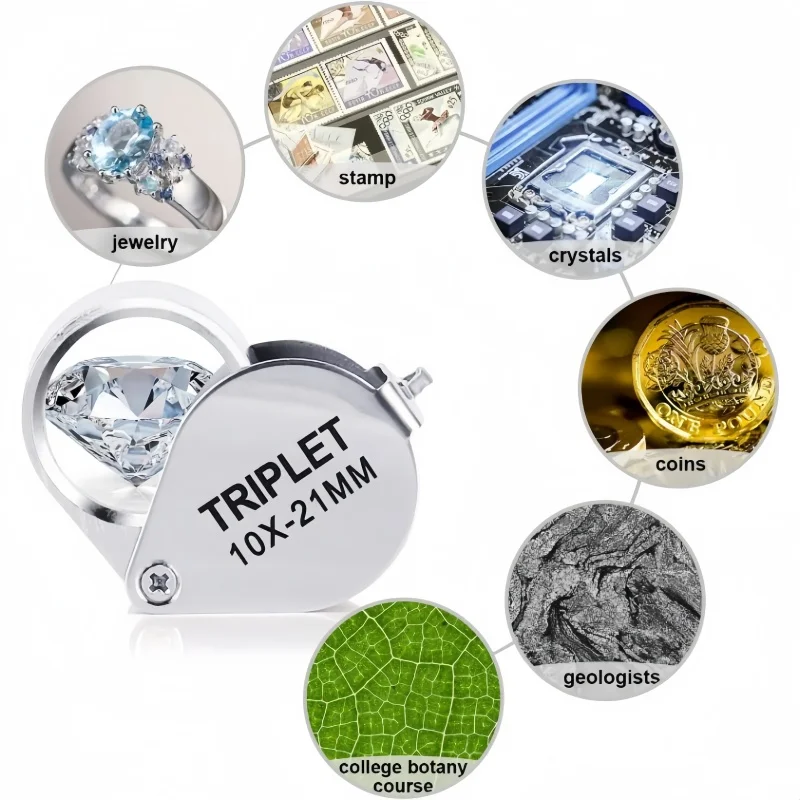 10-30X silver boxed portable blinds folding three piece jewelry/labels/reading eye tools reading magnifying glass