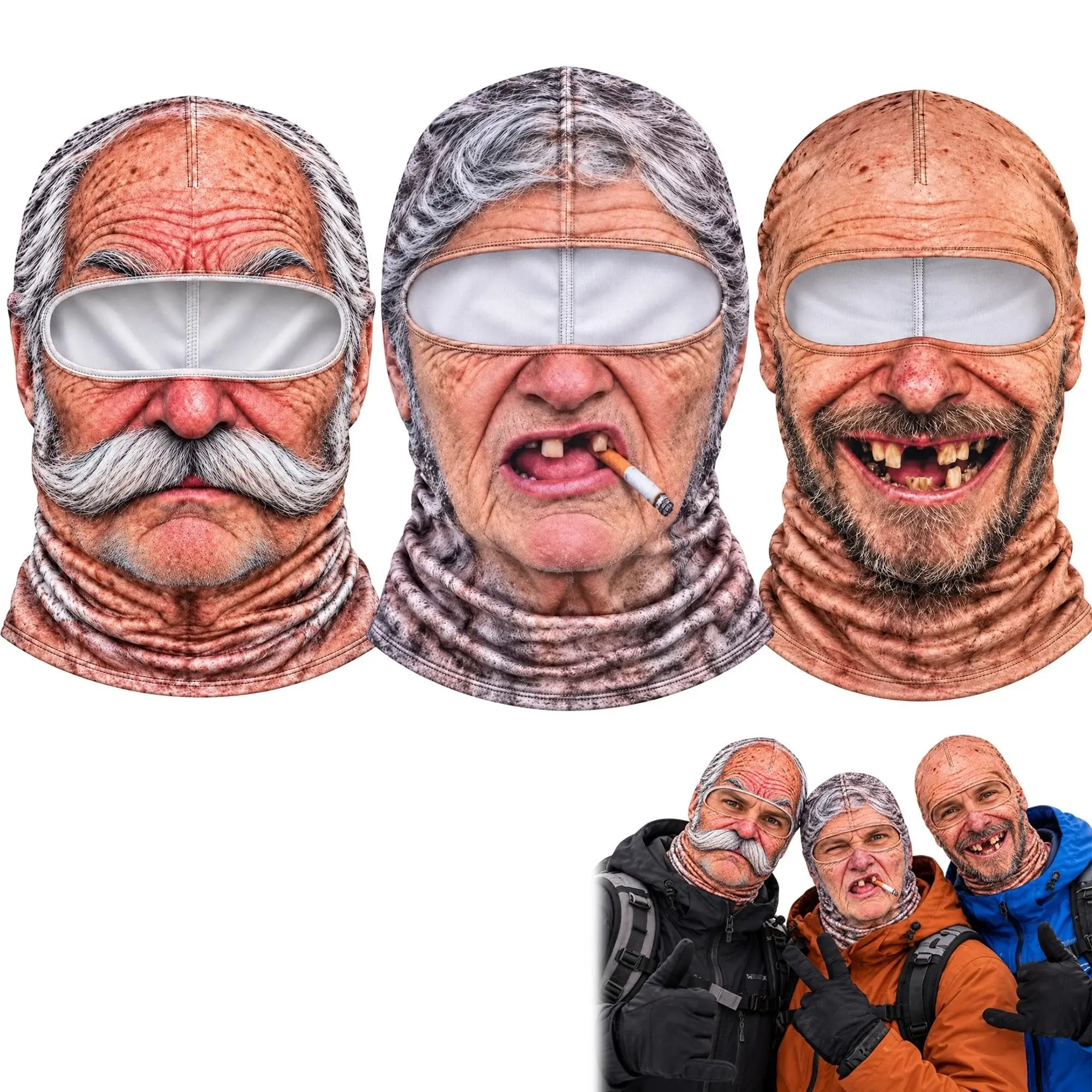 Old Man Ski Mask Funny Ski Mask with Open Eye Area Realistic Human Face Costume for Winter Trips Snowboarding Halloween gifts