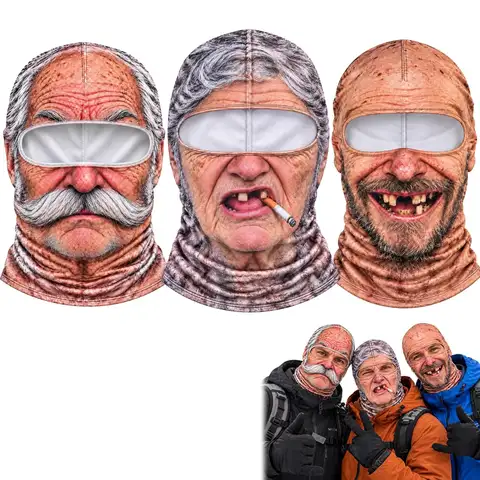 Old Man Ski Mask Funny Ski Mask with Open Eye Area Realistic Human Face Costume for Winter Trips Snowboarding Halloween gifts
