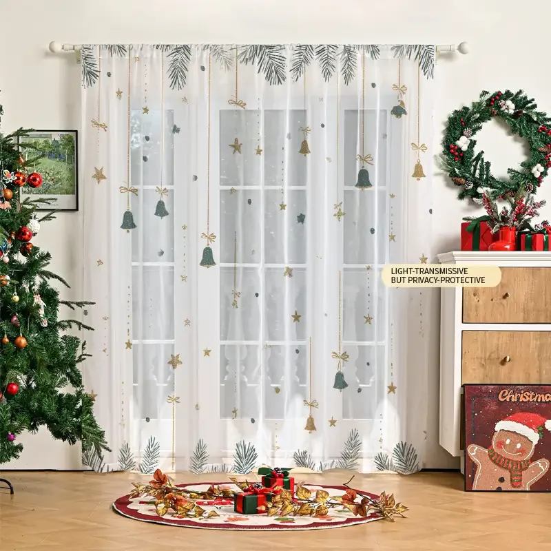 2 cortinas transparentes con forma de campana de pino navideño con bolsa de poste, protección de privacidad, adecuadas para decoración en varias escenas
