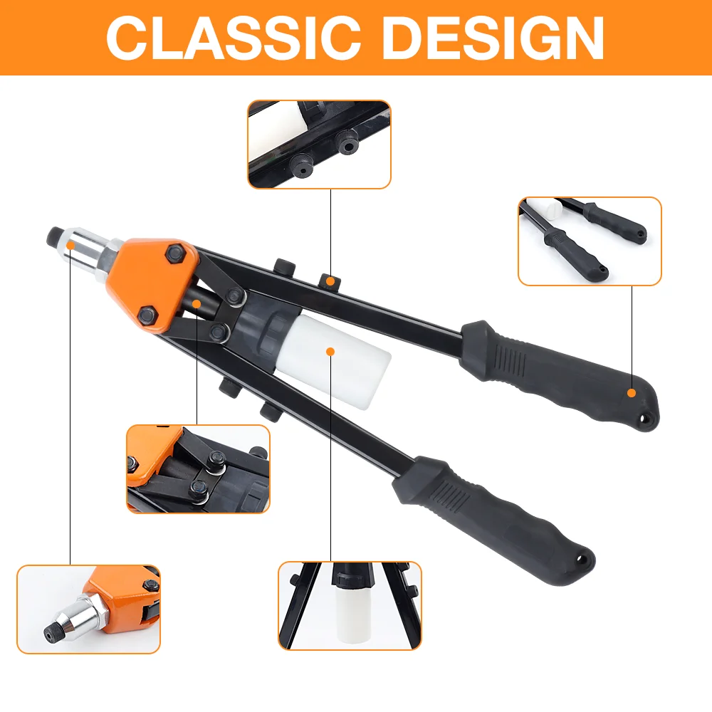 طقم مسدس برشام يدوي مقاس 14 بوصة، مسدس سحب احترافي مع 250 قطعة برشام (3/32 بوصة، 1/8 بوصة، 5/32 بوصة، 3/16 بوصة، 1/4 بوصة)، أداة برشام معدنية كاملة شديدة التحمل، أداة برشام منزلية لاسلكية موفرة للعمالة #3