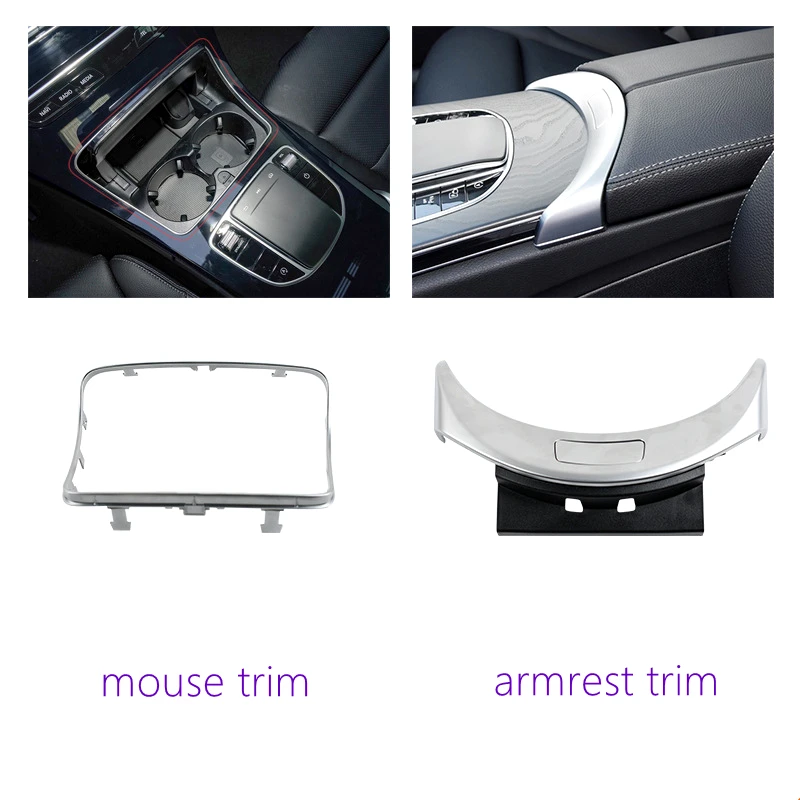 Car center console trim strip for Mercedes-Benz W205 X253 GLC cup holder trim plate armrest box electroplating strip mouse panel