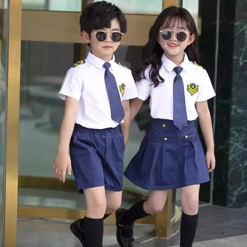 Disfraz de azafata de vuelo para niños, uniforme de piloto de avión para fiesta de Halloween, ropa de clase profesional para actuación