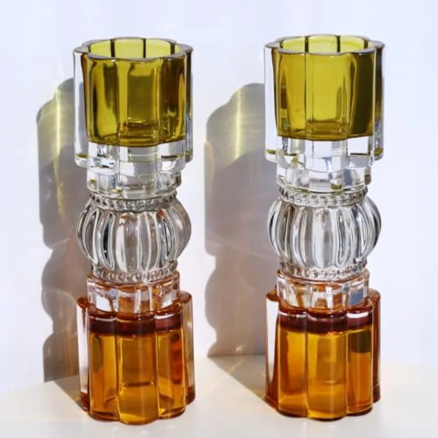 

Amber Votive Candle Holders for Fall Decor, Set of 2 Vintage Tealight Candle Holder for Coffee Table Mantle, Tall Votive Holder