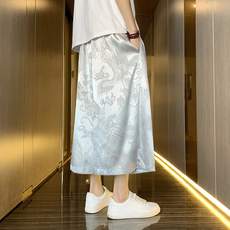 

Мужские повседневные шорты из лёгкого шёлка, свободного кроя, длиной до колена, для пляжа, летние, тонкие, комфортные, модные, оверсайз