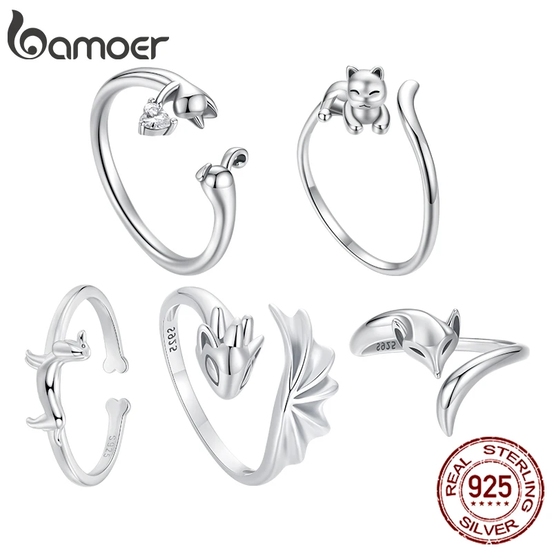 

Bamoer 925 Sterling Silver Cute Dachshund Open Rings Cat Engagement Ring Unique Birthday Finger Ring for Women Stylish Jewelry