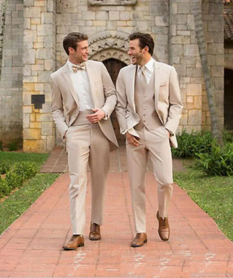 Beige Men Suit Set Groom Tuxedos Groomsman Italian Style Wedding Prom Party Suits For Men Bridegroom Costume Homme 2PCS/3PCS