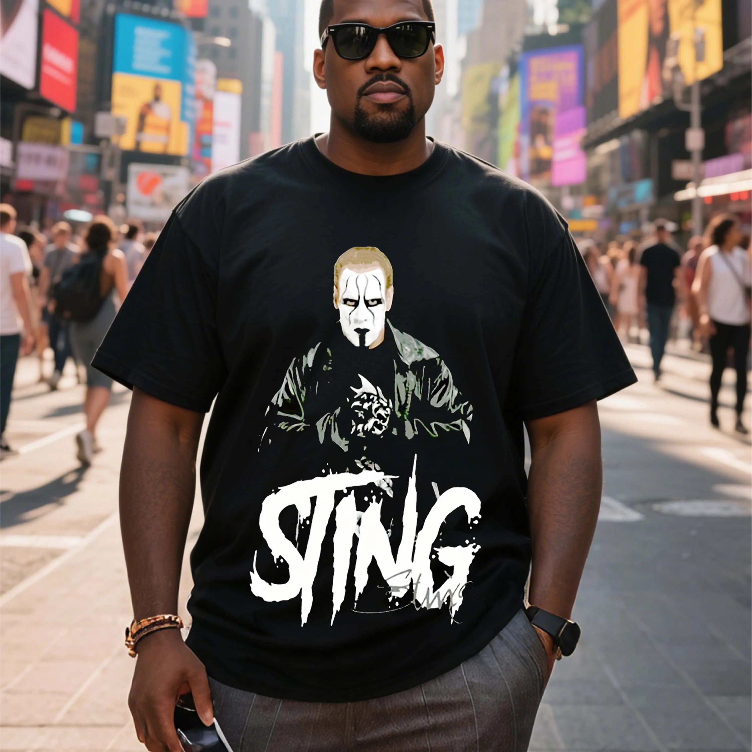 플러스 사이즈 남성용 반팔 블랙 티셔츠 스팅 패턴 여름 야외 레저 착용에 적합